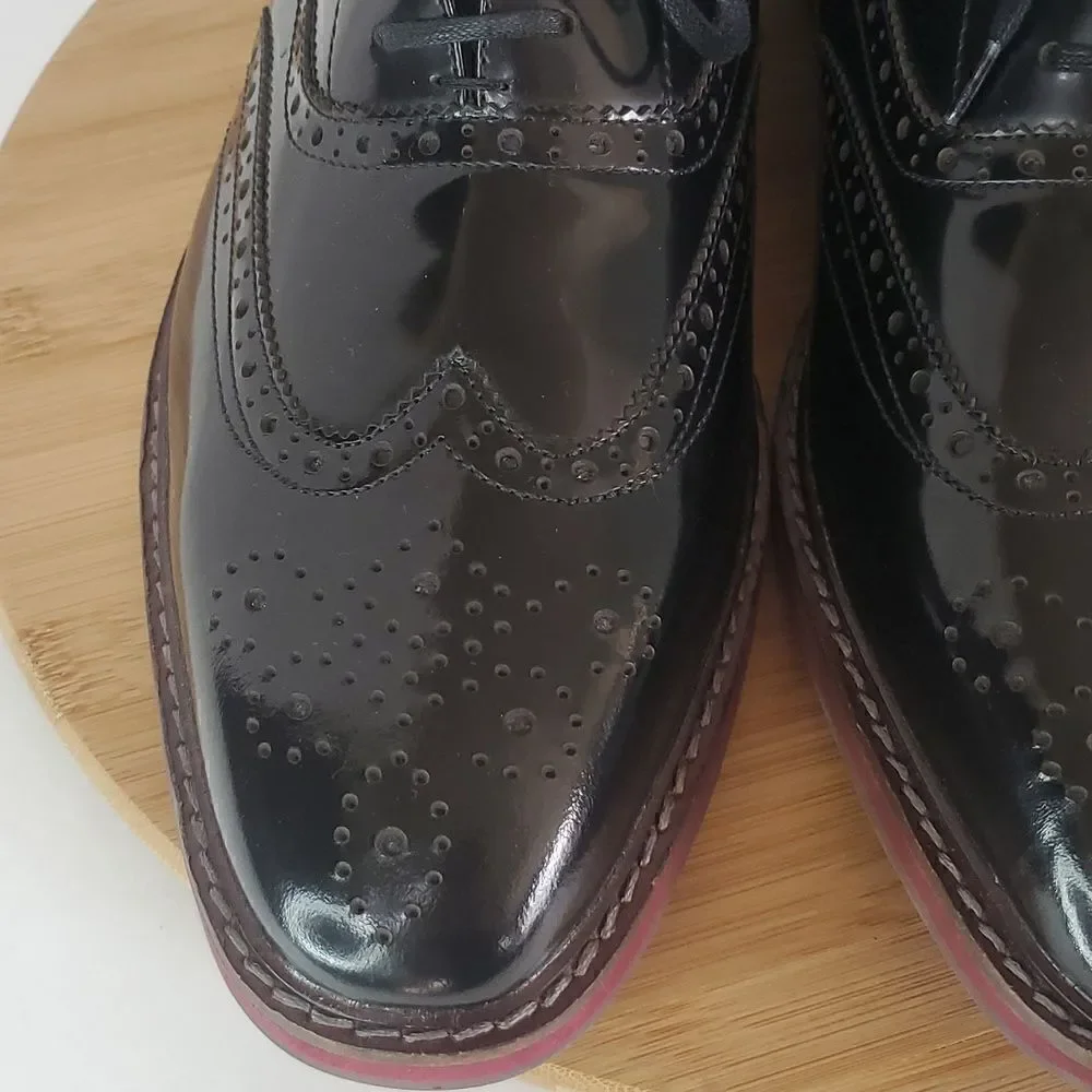 Steve Madden Men's Cingular Wingtip Oxfords Black Patent Leather Shoe Size 13